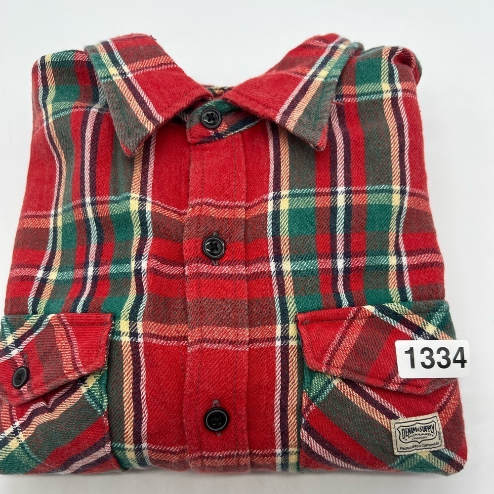 NWT Denim & Supply Ralph Lauren button up shirt Men US M red green plaid flannel - Picture 10 of 11
